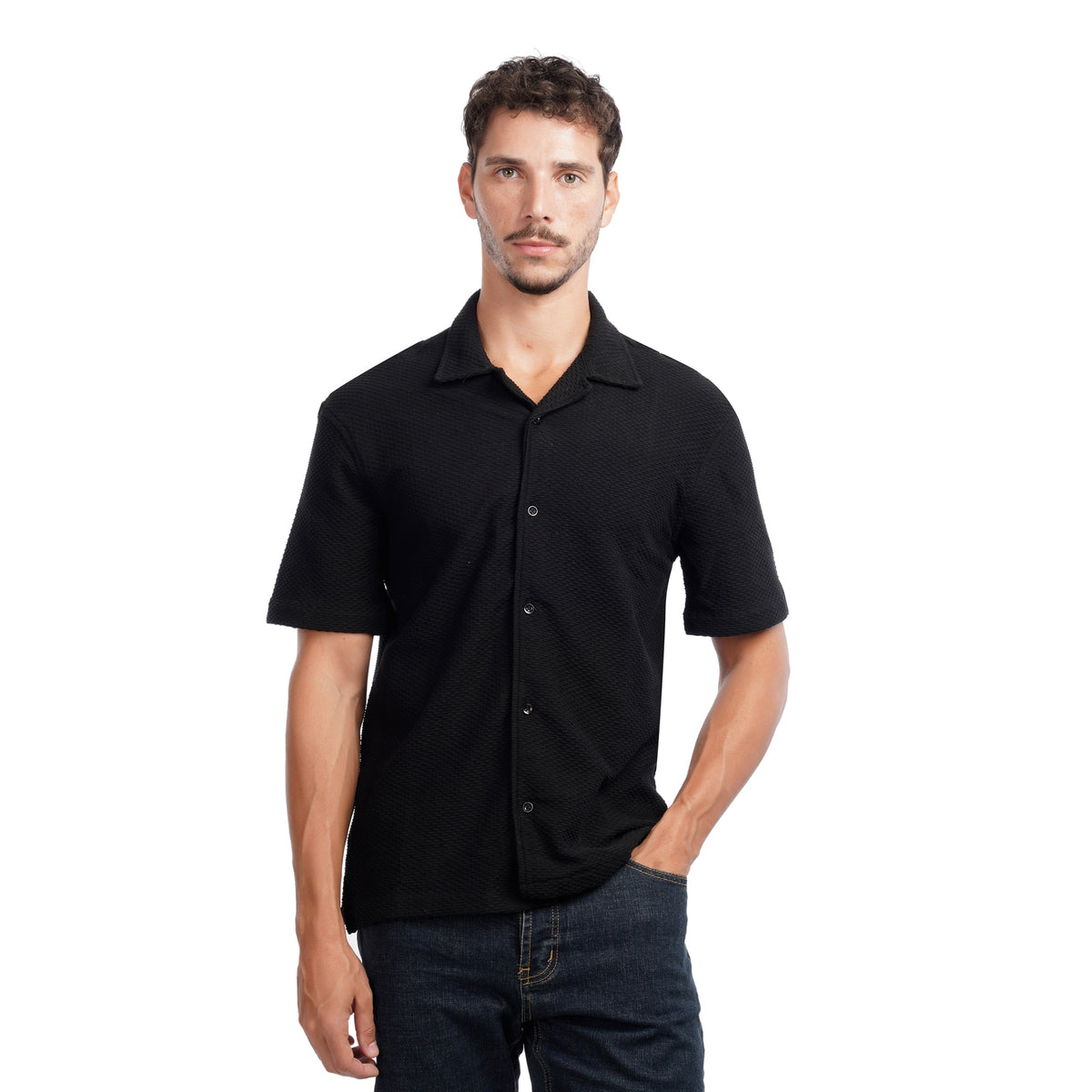 Men’s Textured Short Sleeve Button-Up Shirt – Casual Summer Over shirt