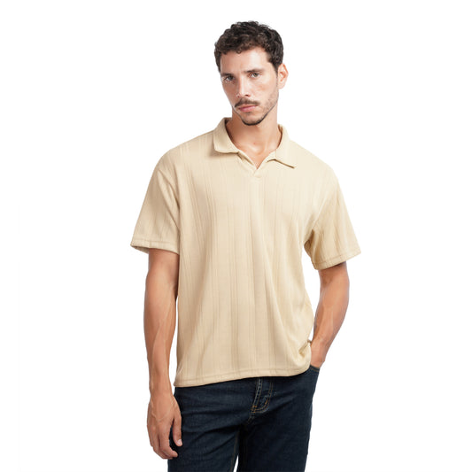 Men’s Polo Shirt Short Sleeve – Casual Textured Striped T-Shirt
