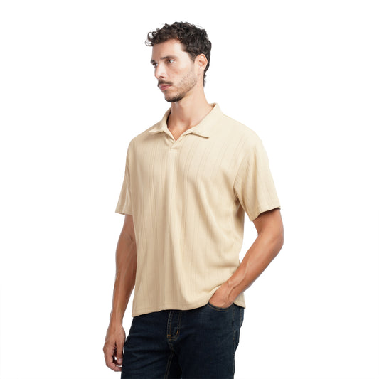 Men’s Polo Shirt Short Sleeve – Casual Textured Striped T-Shirt