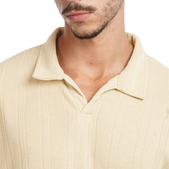 Men’s Polo Shirt Short Sleeve – Casual Textured Striped T-Shirt