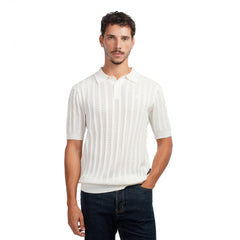 Men’s Knit Polo Shirt – Slim Fit Vertical Stripe Textured Summer Top