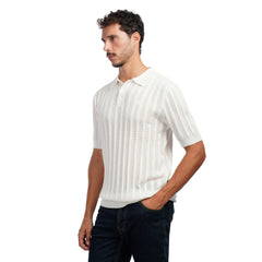 Men’s Knit Polo Shirt – Slim Fit Vertical Stripe Textured Summer Top