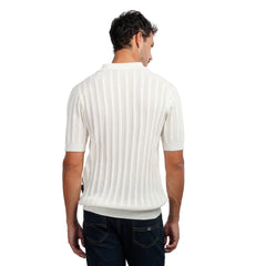 Men’s Knit Polo Shirt – Slim Fit Vertical Stripe Textured Summer Top