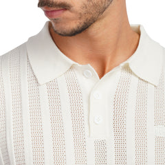 Men’s Knit Polo Shirt – Slim Fit Vertical Stripe Textured Summer Top