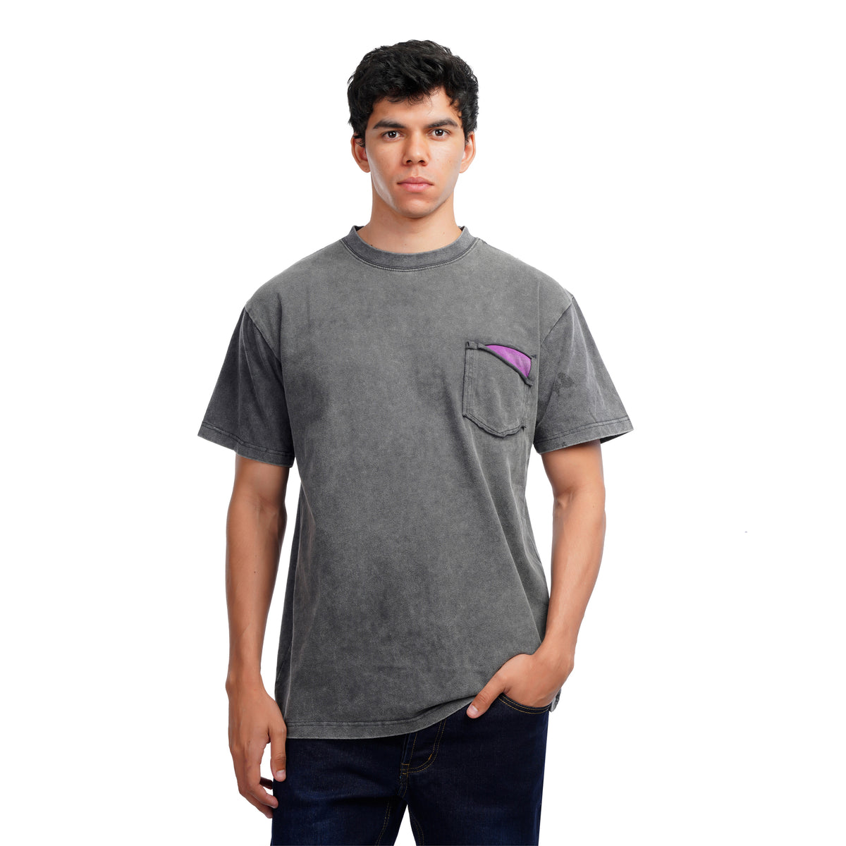 Men’s Washed T-Shirt – Casual Oversized Pocket Tee