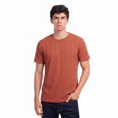 Men's Textured Knit T-Shirt – Relaxed Fit Casual Crew Neck