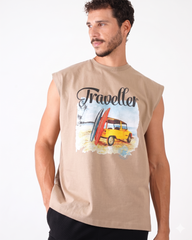 Men’s Sleeveless T-Shirt – Traveler Graphic Summer Casual Tank Tee