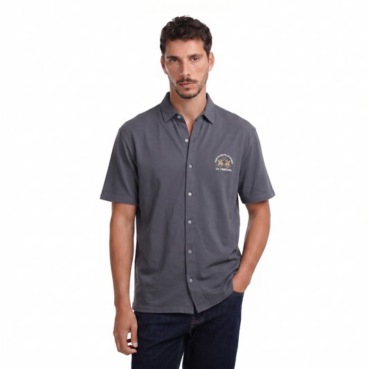 Men's Short Sleeve Button Down Polo Shirt – Embroidered Logo Casual Shirt