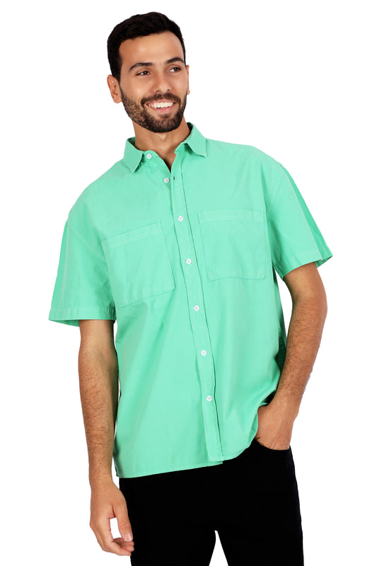 Men’s Short Sleeve Button-Up Shirt – Casual Dual Pocket Cotton Shirt