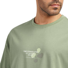Men's Cotton Graphic Crewneck T-Shirt – "Time Stands Still" Print