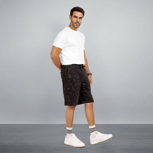 Men's Performance Training Shorts with Geometric Print & Drawstring Waist