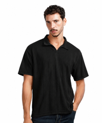 Men’s Polo Shirt Short Sleeve – Casual Textured Striped T-Shirt