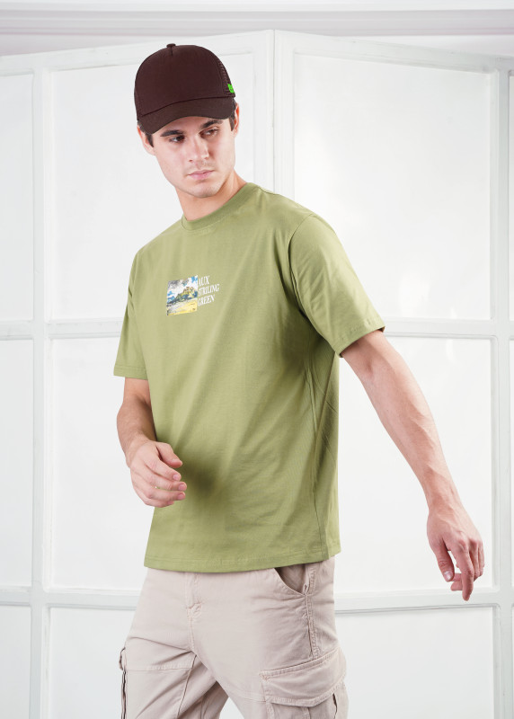 print (AUX)t-shirt -olive