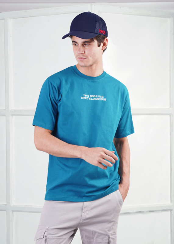 print (ESSENCE)t-shirt  -turquoise